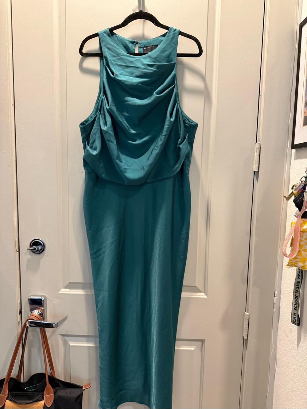 ASOS Teal Sleeveless Satin Draped Maxi Dress